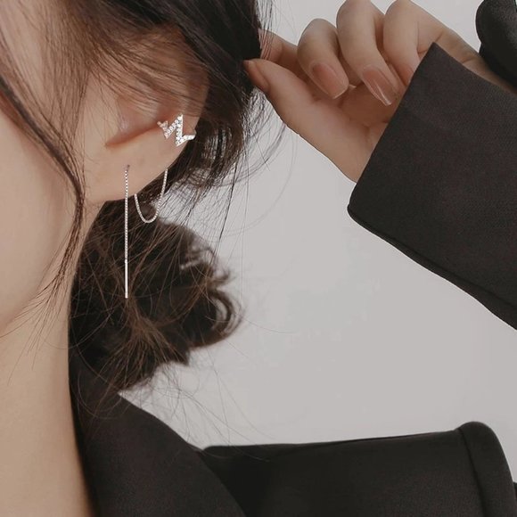 *925 Sterling Silver Diamond Heartbeat Earrings - Picture 3 of 13